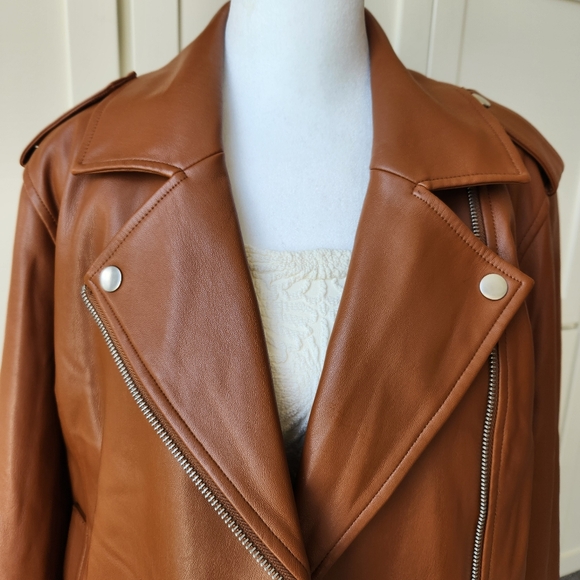 Soft Comfy Faux Leather Moto Jacket Fall Lightweight Zippers Snaps Cute Medium - Picture 4 of 17